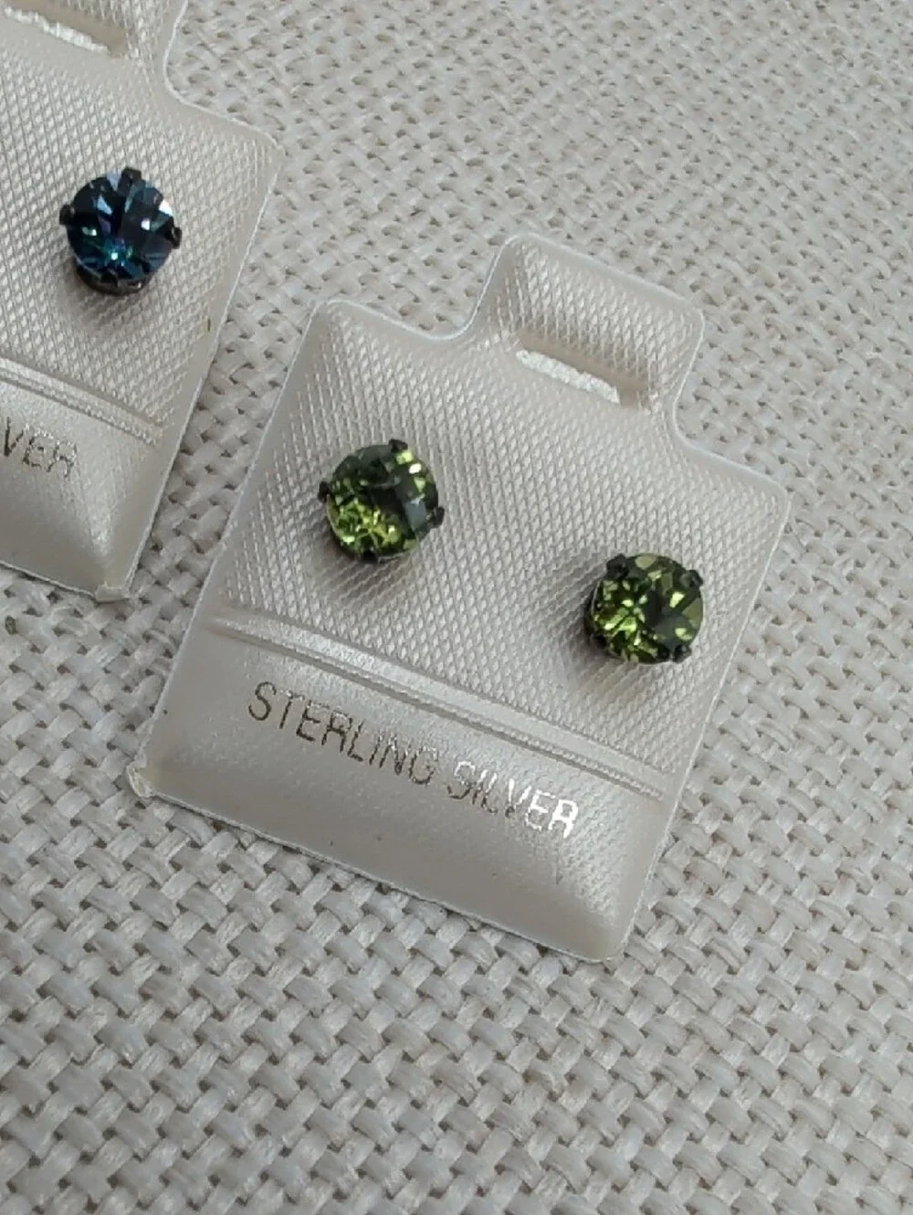 Vintage 925 Sterling Silver Multicolor Crystal Stud Earrings Set of 4